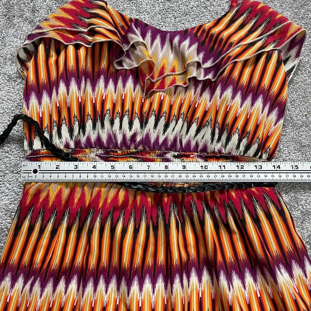 Love Reign Dress Womens XL Multicolor Midi Spaghetti Strap Boho Aztec Belted